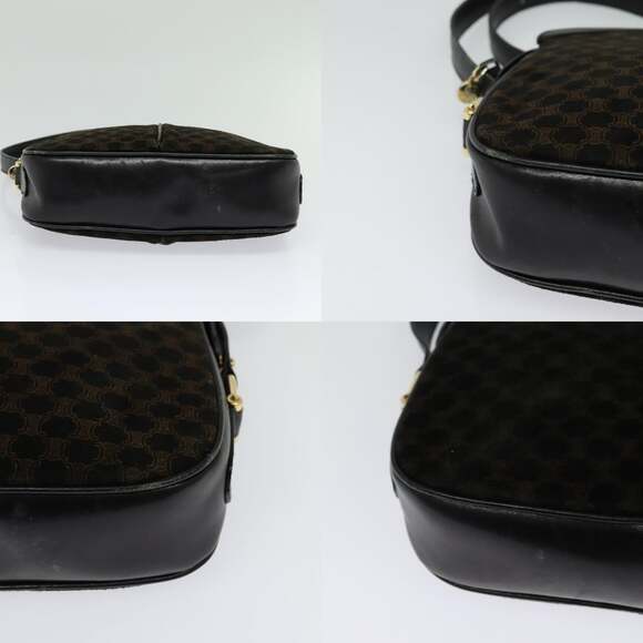 CELINE Macadam Canvas Shoulder Bag Suede Black Gold - Picture 10 of 12